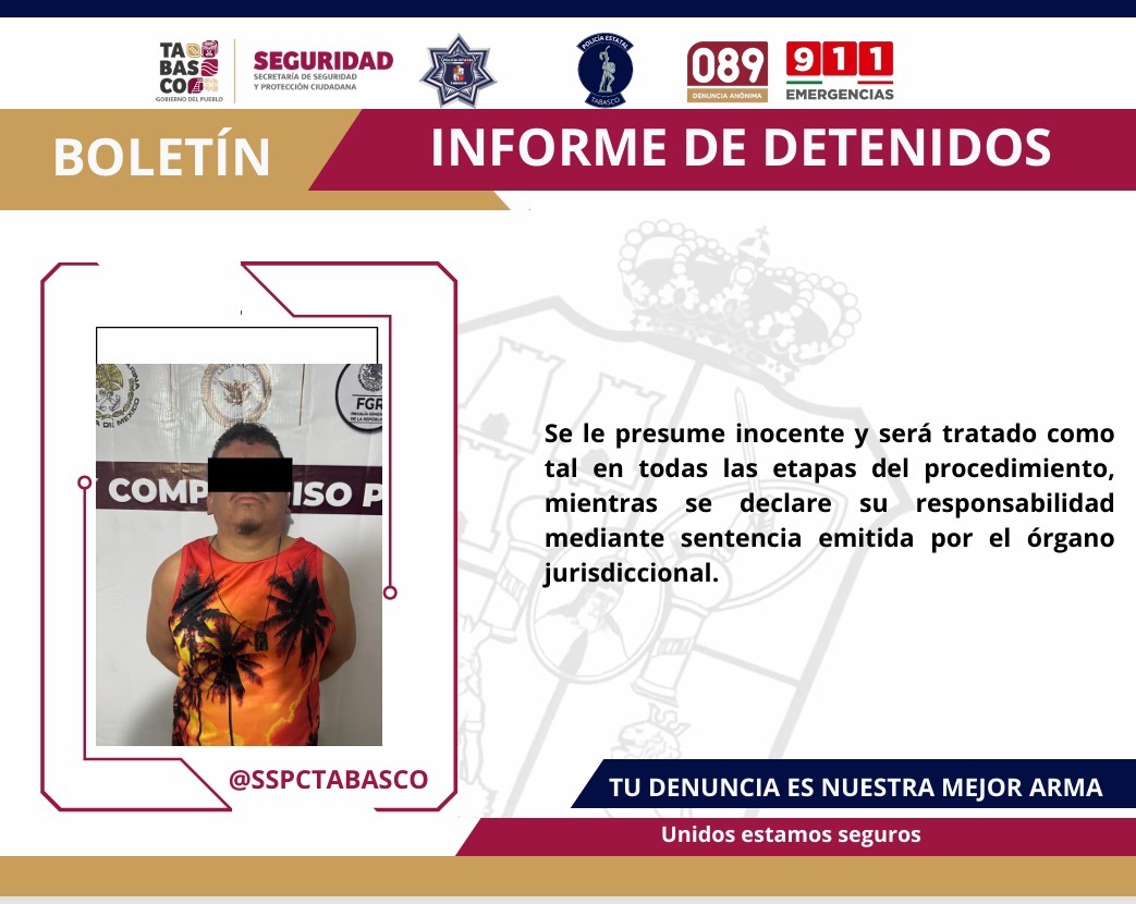 Detiene FIRT Olmeca a presunto generador de violencia en Paraíso