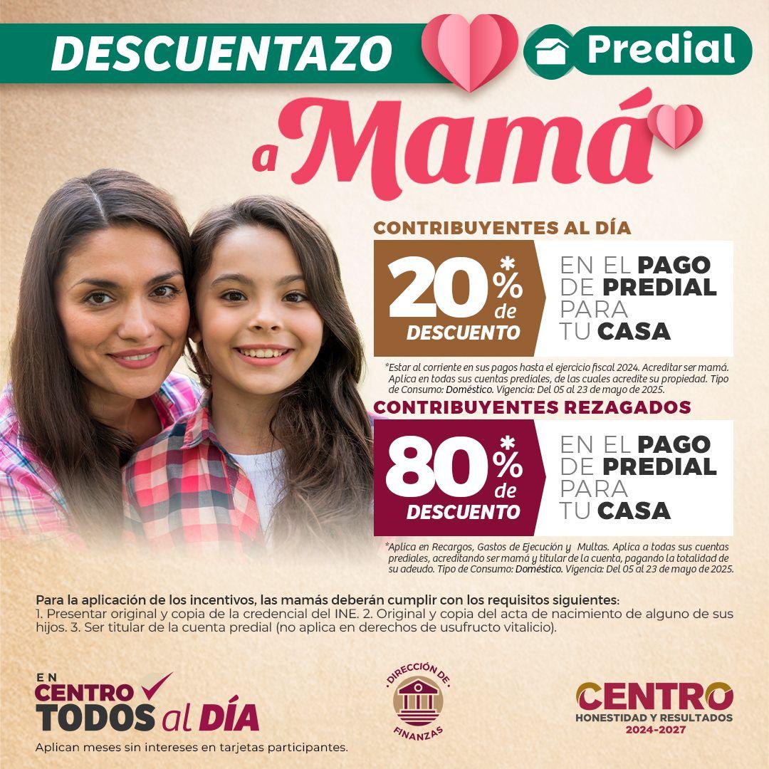 Ofrece Centro descuentos en el pago de predial y agua potable por el Día de las Madres