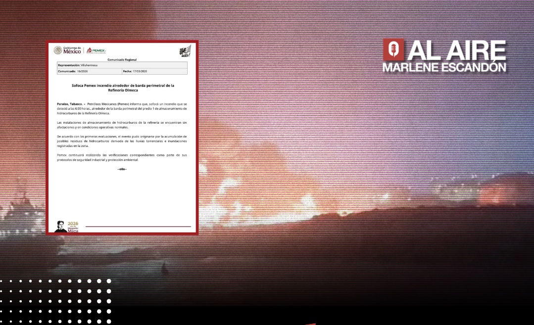 Pemex sofoca incendio en barda perimetral de la Refinería Olmeca en Paraíso 