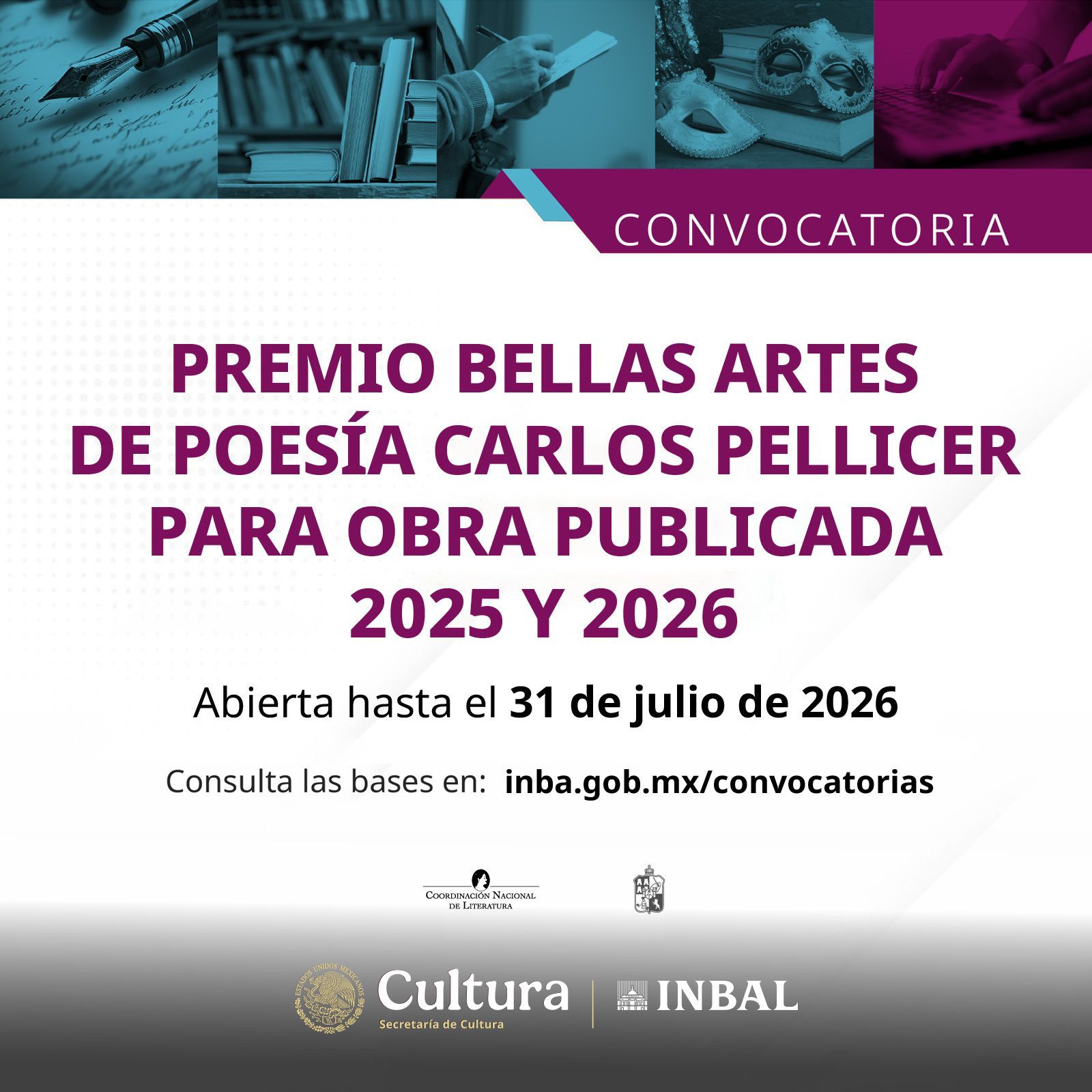 ABRE LA CONVOCATORIA PARA EL PREMIO BELLAS ARTES DE POESÍA CARLOS PELLICER PARA OBRA PUBLICADA 2025 Y 2026