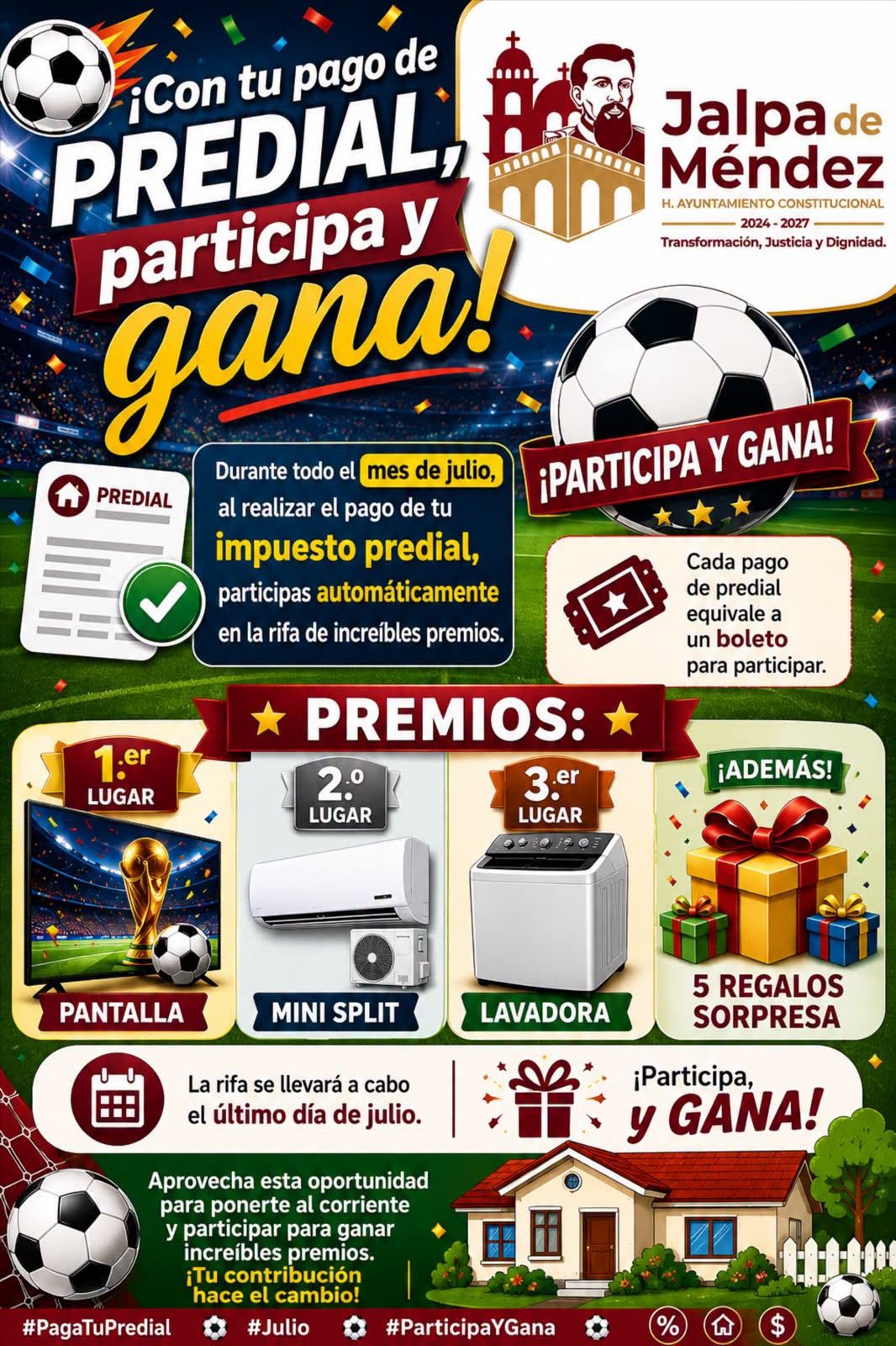 Invitan a contribuyentes a participar en rifa por pago de predial en Jalpa de Méndez