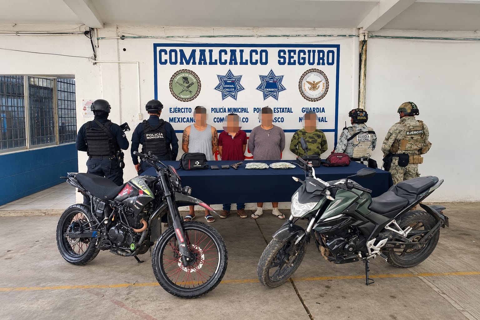 Caen en Comalcalco cuatro sujetos con arma, droga y una moto robada